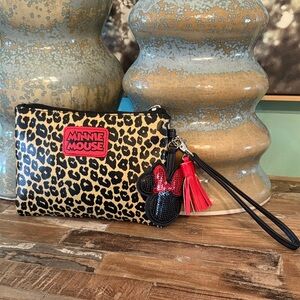 Disney Minnie Mouse Leopard Print Wristlet Pouch with Red Tassel